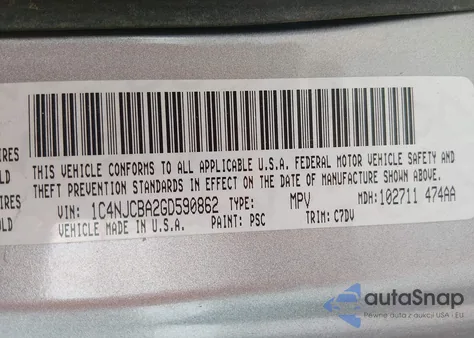 2016 Jeep Compass Sport из США, поврежденный, VIN 1C4NJCBA2GD590862